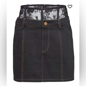 Fleur du Mal Black Mini Skirt with Lace Waist, US4
